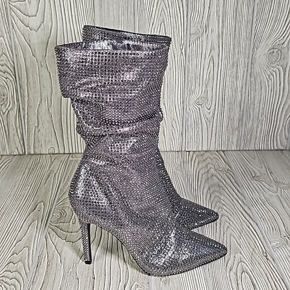 Thalia Sodi Raquell Booties Pewter Bling Heeled Boots Womens Size 5 NEW - Picture 2 of 16